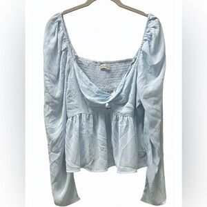 Abercrombie & Fitch Blue Puff Sleeve Smocked Crop Top L NWT Coquette